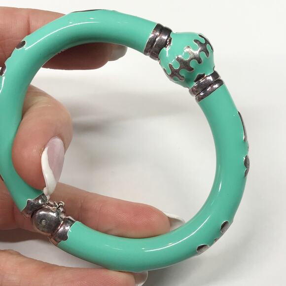 Arte D’Argento Sterling Silver Italy Mint Green Enamel Hinged Bangle Bracelet - Picture 9 of 13